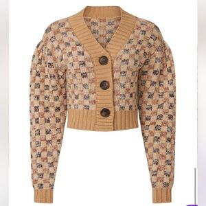 NWT Rebecca Taylor Cropped Checkerboard Jacquard Cardigan size Large